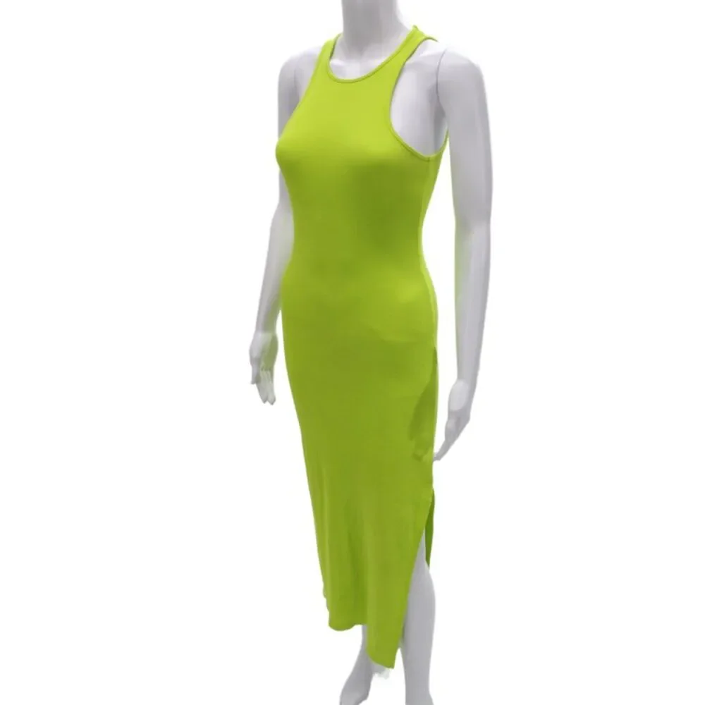 French Connection Women Bodycon Tank Dress Green Sleeveless Long Cotton Size S